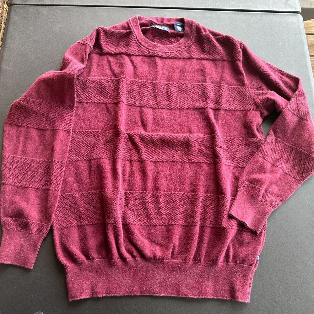 Chaps Sweater Mens Small Red Long Sleeve Heavy Striped Casual Crew‎ Neck